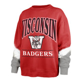 WISCONSIN BADGERS VINTAGE SLEEVE DYE '47 BOYFRIEND CREW WOMENS RACER RED