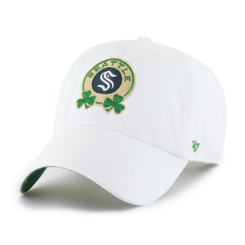 SEATTLE KRAKEN ST. PADDY'S DOUBLE SHAMROCK '47 CLEAN UP WHITE