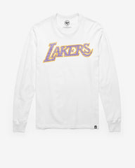LOS ANGELES LAKERS HARDWOOD CLASSICS WHITE WASH PREMIER '47 FRANKLIN LONG SLEEVE TEE WHITE WASH