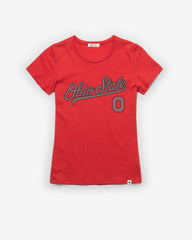 OHIO STATE BUCKEYES TAIL SWEEP '47 FRANKIE TEE WOMENS RACER RED
