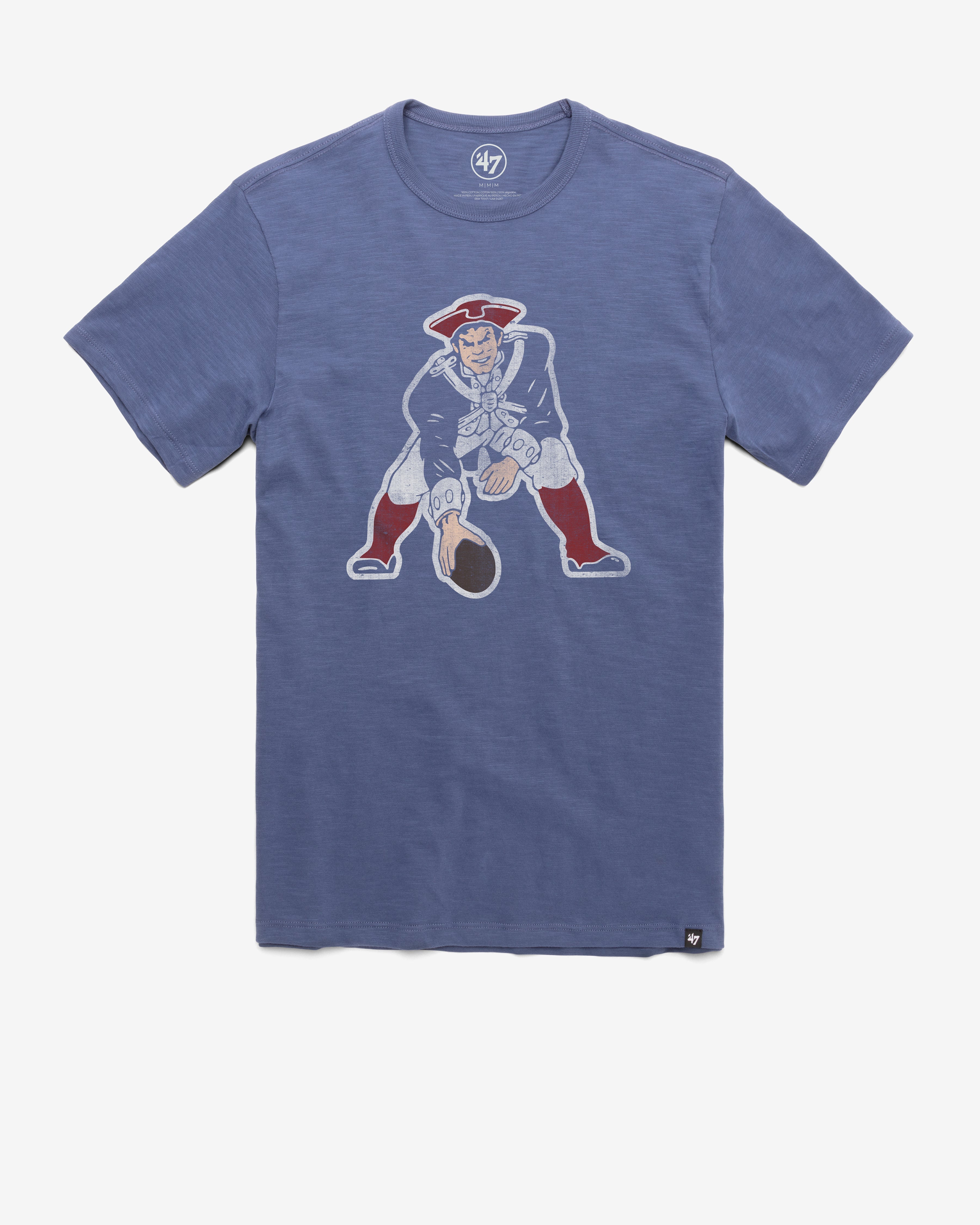 NEW ENGLAND PATRIOTS HISTORIC GRIT '47 SCRUM TEE BLEACHER BLUE