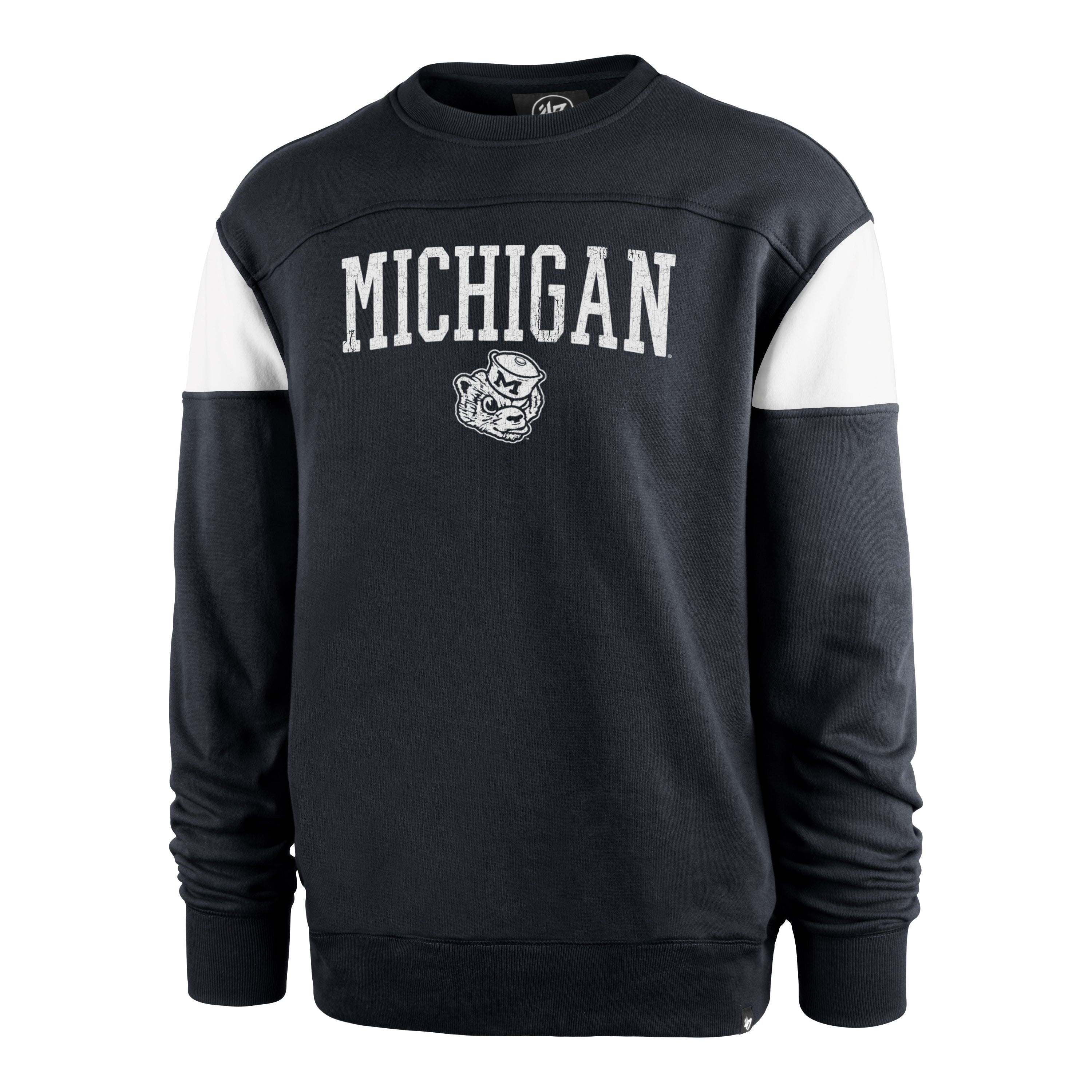 MICHIGAN WOLVERINES VINTAGE GROUNDBREAK '47 ONSET CREW ATLAS BLUE