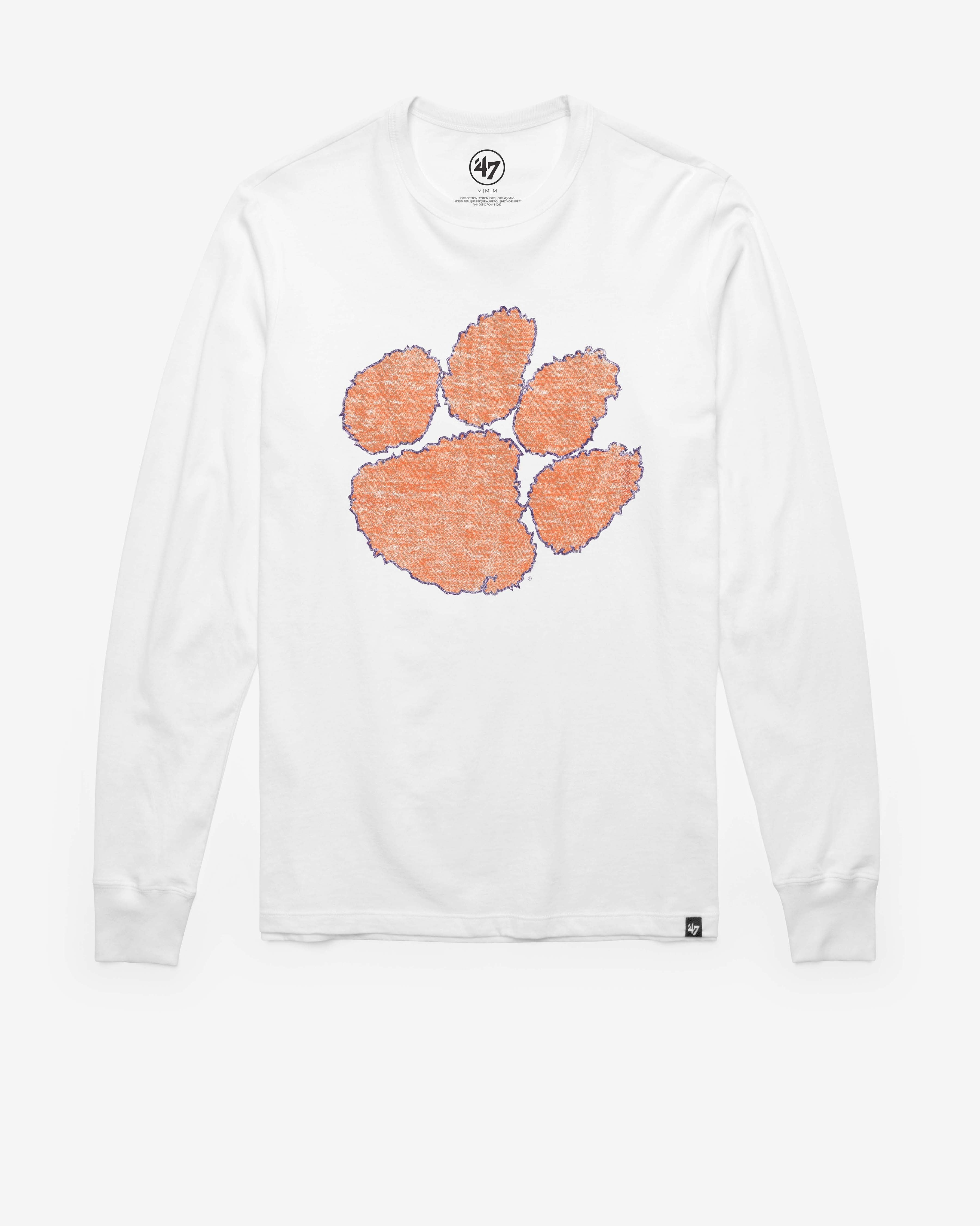 CLEMSON TIGERS PREMIER '47 FRANKLIN LONG SLEEVE TEE WHITE WASH