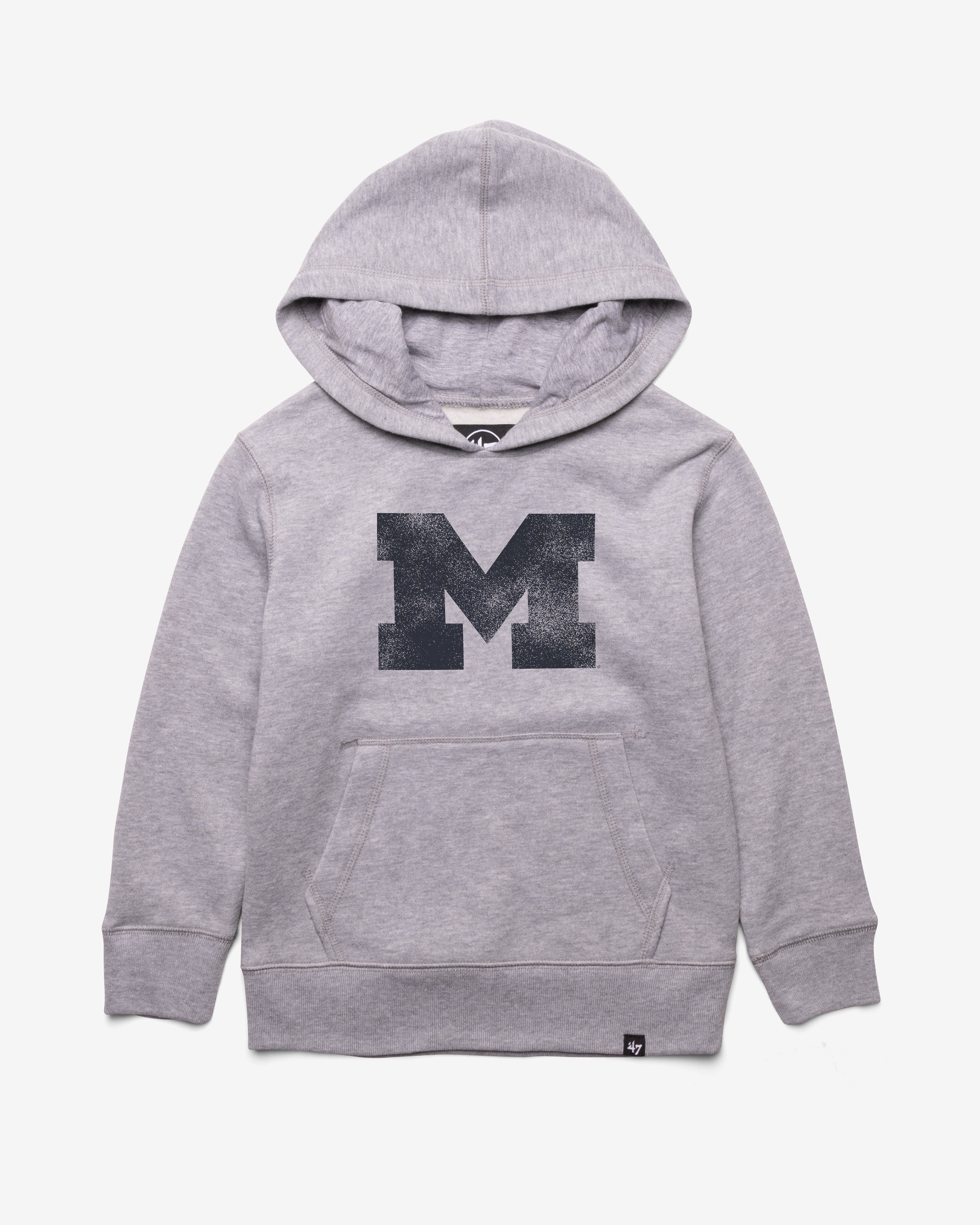 MICHIGAN WOLVERINES DISTRESSED IMPRINT '47 HEADLINE HOOD KIDS SLATE GREY