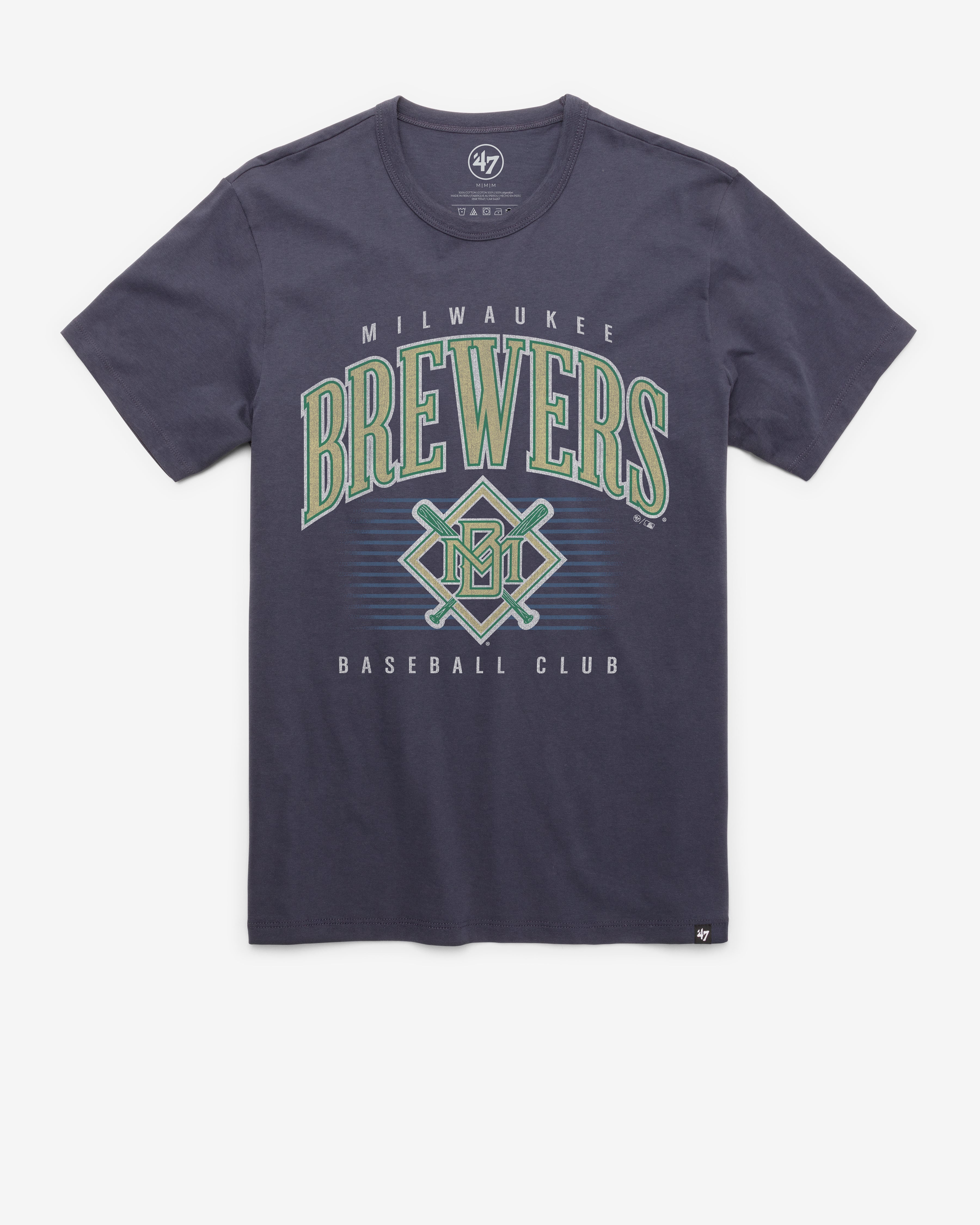 MILWAUKEE BREWERS COOPERSTOWN DOUBLE HEADER '47 FRANKLIN TEE ATLAS BLUE