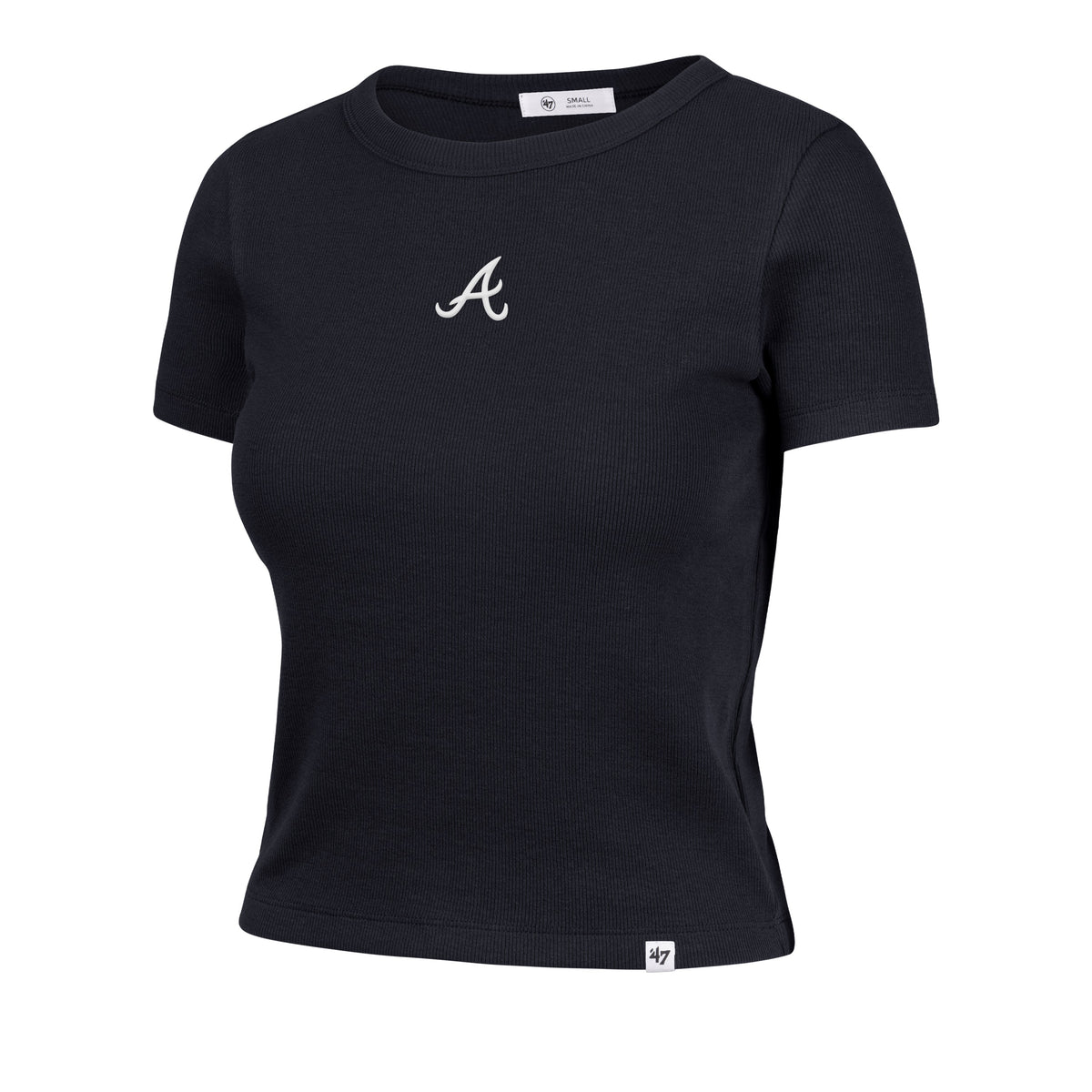 ATLANTA BRAVES MICRO EMB '47 BABY RIB TEE WOMENS NAVY