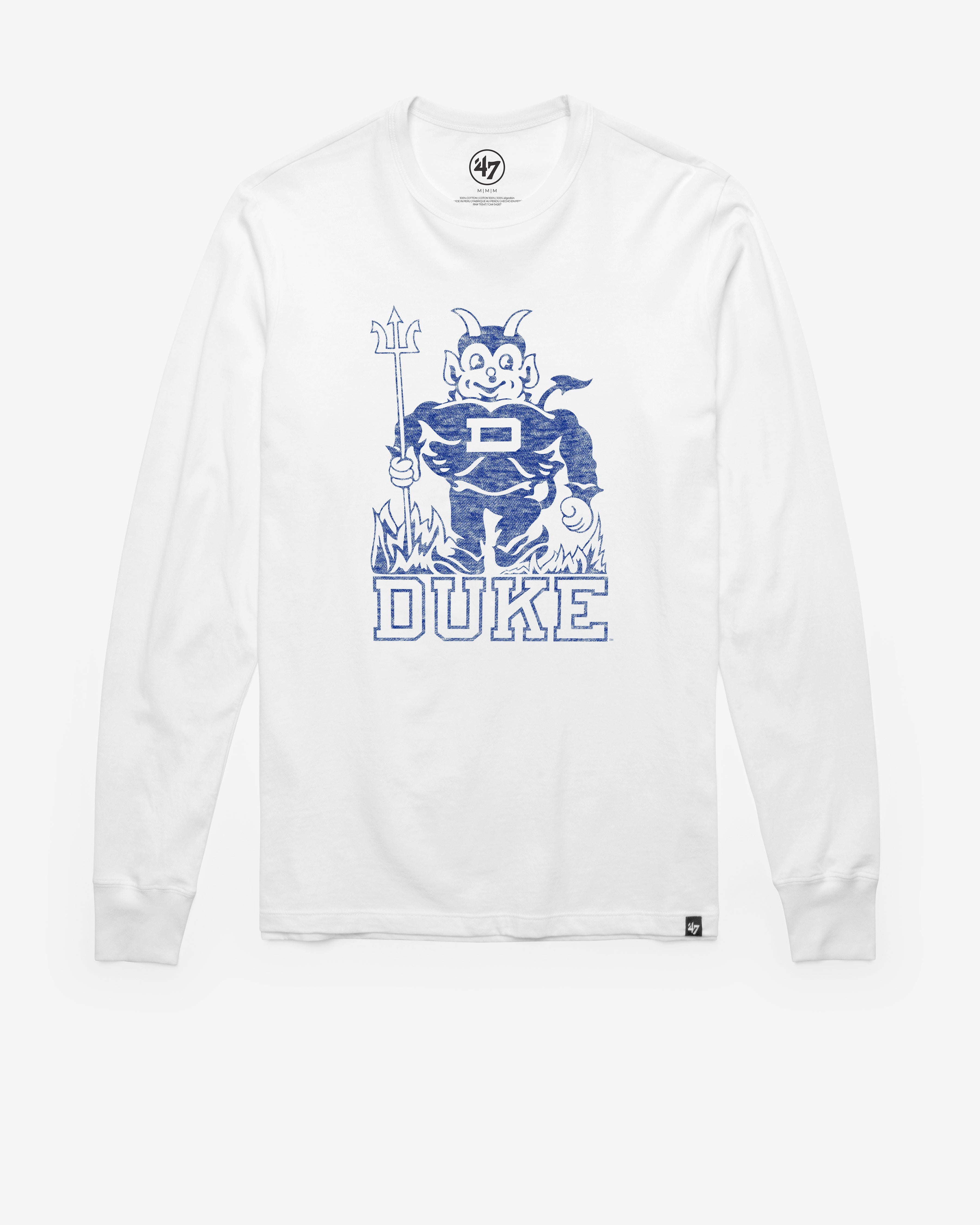 DUKE BLUE DEVILS VINTAGE PREMIER '47 FRANKLIN LONG SLEEVE TEE WHITE WASH