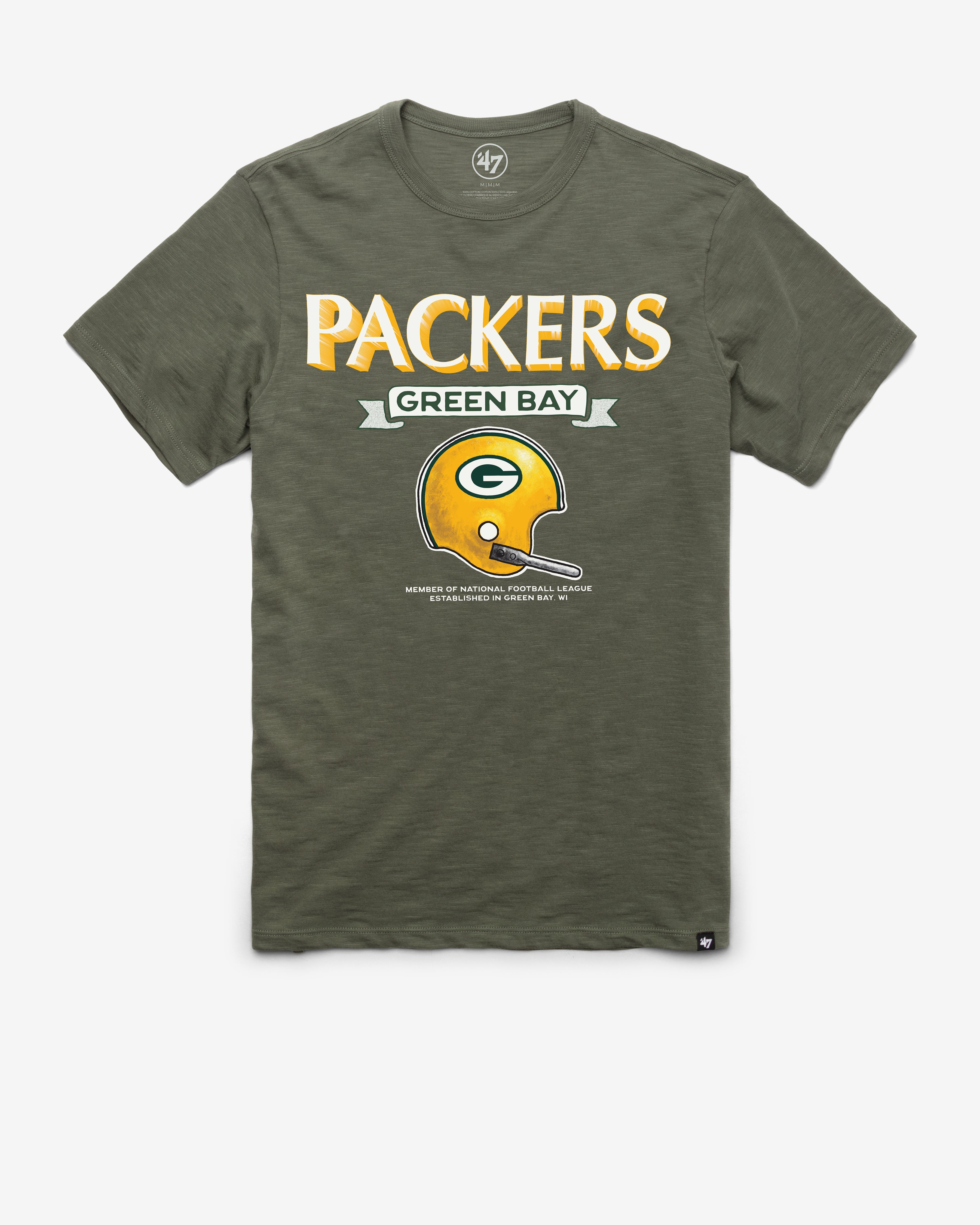 GREEN BAY PACKERS HISTORIC LONG HAUL '47 SCRUM TEE BOTTLE GREEN