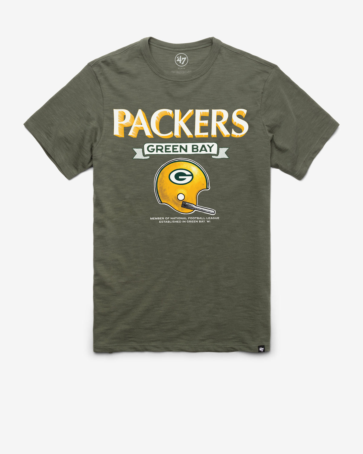 GREEN BAY PACKERS HISTORIC LONG HAUL '47 SCRUM TEE BOTTLE GREEN