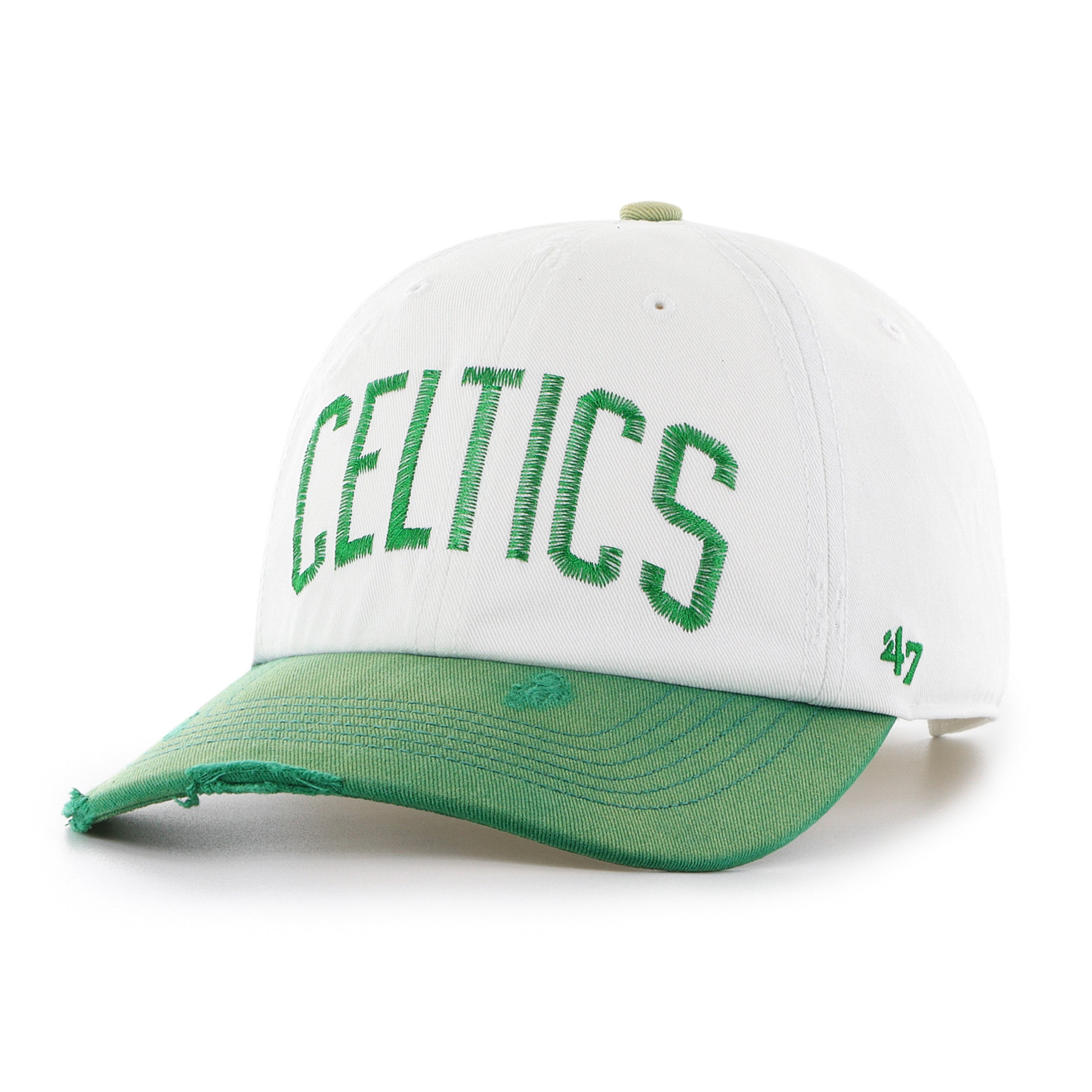 BOSTON CELTICS HARDWOOD CLASSICS WORN SCRIPT '47 CLEAN UP MF MID FIT WHITE