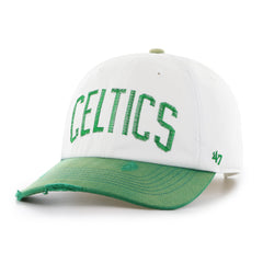 BOSTON CELTICS HARDWOOD CLASSICS WORN SCRIPT '47 CLEAN UP MF MID FIT WHITE