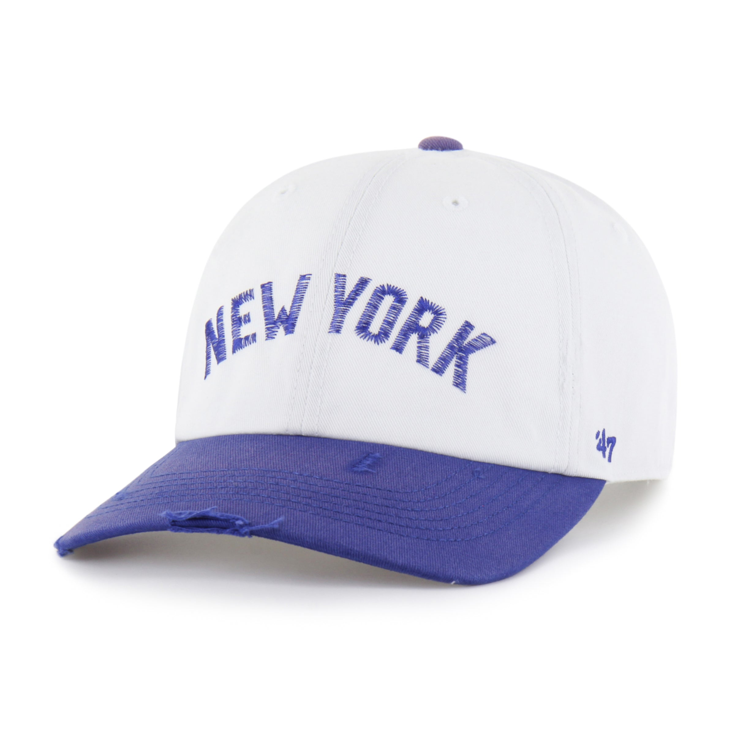 NEW YORK KNICKS HARDWOOD CLASSICS WORN SCRIPT '47 CLEAN UP MF MID FIT WHITE