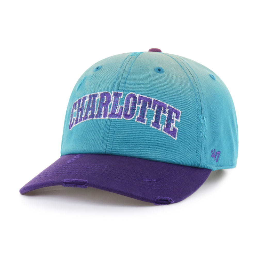 CHARLOTTE HORNETS HARDWOOD CLASSICS WORN SCRIPT '47 CLEAN UP MF MID FIT NEPTUNE