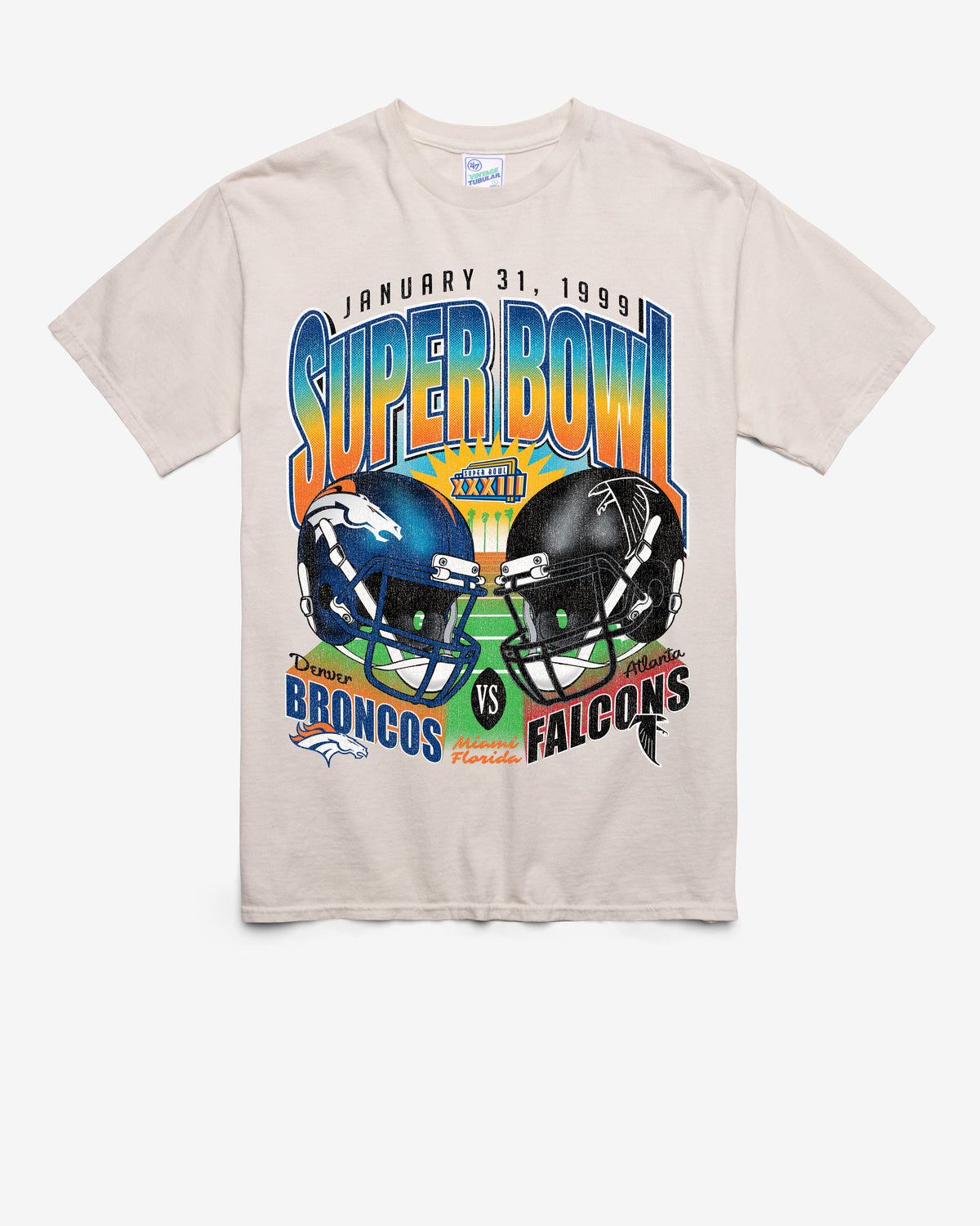 DENVER BRONCOS X ATLANTA FALCONS SUPER BOWL GRIDIRON DUELING '47 TUBULAR TEE DUNE